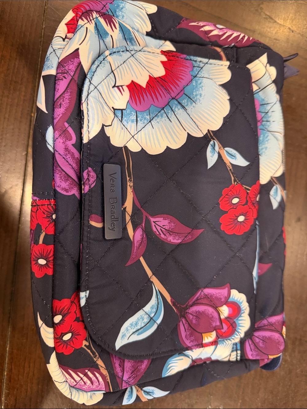 Vera Bradley Quilted Floral Crossbody — Navy with Red, Purple, Cream & Blue